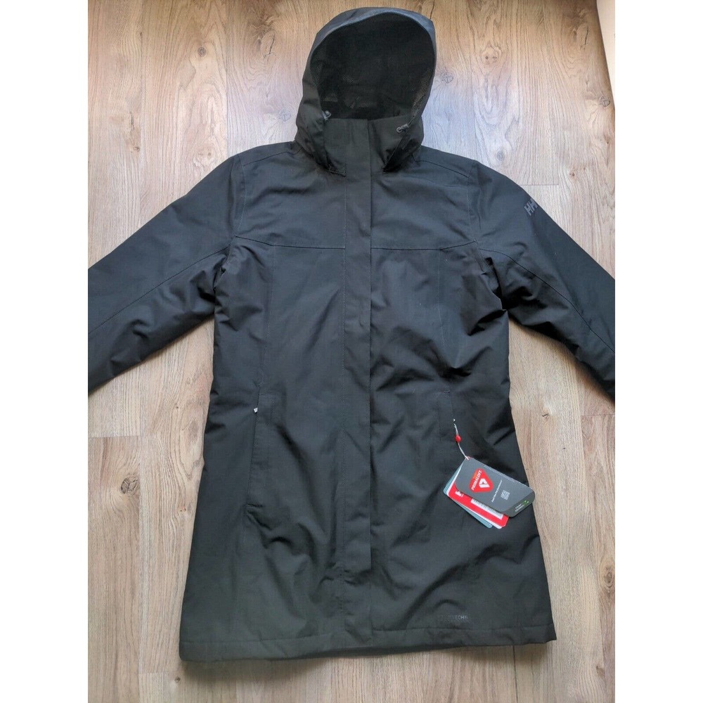 Helly Hensen Aden Long Insulated Hooded Rain Jacket Womens Large L Black - Picture 3 of 13